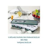 Bas Parmak Silikon Buz Kalıbı 1 Adet 12 Bölmeli Kapaklı Silikon Buzluk Silikon