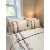 Baş Tasarım Pamuk Saten Çift Kişilik 230×200 Kahverengi Sarmaşık Işlemeli Kapuçino Nevresim Takımı - Beyaz - 200 x 230 cm