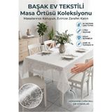 Başak Ev Tekstili Çiçek Desenli Beyaz Renkli Dantel Görünümlü Masa Örtüsü - Silinebilir , Şık Görünüm