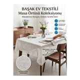 Başak Ev Tekstili Çiçek Desenli Krem Renkli Dantel Görünümlü Masa Örtüsü - Silinebilir , Şık Görünüm