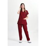 Başak Likralı Pamuk Yarasakol Doktor Hemşire Scrubs Forma Takımı Bordo - 2XL