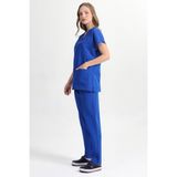 Başak Likralı Pamuk Yarasakol Doktor Hemşire Scrubs Forma Takımı Saks - XL