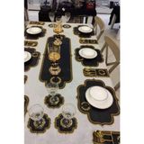 Basak Siyah Altin Amerikan Servis 6 Kisilik 19 Parca Runner Seti Deri Yemek Sunum Takimi