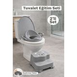 Basamaklı Çocuk Taburesi ve Kulplu Klozet Adaptörü 2'li Tuvalet Eğitim Seti - Gri