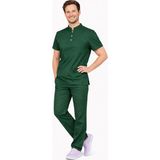 Başaran Uniforma Likralı Avcı Yeşili Erkek Premium Scrubs Takım - Doktor/Hemşire Kıyafetleri