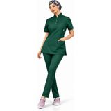 Başaran Uniforma Likralı Avcı Yeşili Slim Fit Bayan Premium Scrubs Takım - Doktor/Hemşire Kıyafetleri - 40