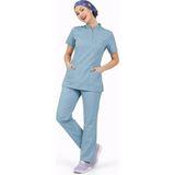 Başaran Uniforma Likralı Duman Mavisi Slim Fit Bayan Premium Scrubs Takım - Doktor/Hemşire Kıyafetleri - 46