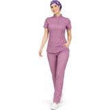 Başaran Uniforma Likralı Pudra Slim Fit Bayan Premium Scrubs Takım - Doktor/Hemşire Kıyafetleri - 42