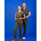 Başaran Uniforma Tek Üst Unisex Kalıp Haki Yeşil Likralı Hemşire / Doktor Forması Scrubs - Doktor/Hemşire Kıyafetleri - XL