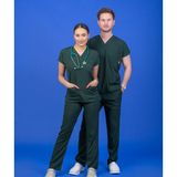 Başaran Uniforma Tek Üst Unisex Kalıp Koyu Yeşil Likralı Hemşire / Doktor Forması Scrubs - Doktor/Hemşire Kıyafetleri - XL