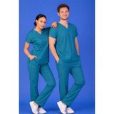 Başaran Uniforma Tek Üst Unisex Kalıp Petrol Yeşili Likralı Hemşire / Doktor Forması Scrubs - Doktor/Hemşire Kıyafetleri - 2XS