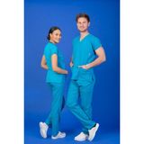 Başaran Uniforma Tek Üst Unisex Kalıp Turkuaz Mavi Likralı Hemşire / Doktor Forması Scrubs - Doktor/Hemşire Kıyafetleri - 2XS