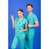 Başaran Uniforma Unisex Kalıp Benetton Yeşil Likralı Hemşire / Doktor Forması Scrubs (Takım) - Doktor/Hemşire Kıyafetleri