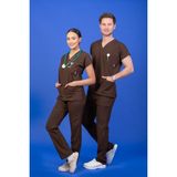 Başaran Uniforma Unisex Kalıp Kahverengi Likralı Hemşire / Doktor Forması Scrubs (Takım) - Doktor/Hemşire Kıyafetleri - XS