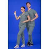 Başaran Uniforma Unisex Kalıp Zeytin Yeşili Likralı Hemşire / Doktor Forması Scrubs (Takım) - Doktor/Hemşire Kıyafetleri