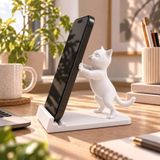Basart Dekoratif Kedi Figürlü Telefon Standı | Masaüstü Telefon Tutucu | 3D Baskı Organizer - Beyaz