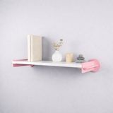 Basart Dekoratif Modern Duvar Rafı - 3D Tasarım Kırmızı Destekli Kitaplık ve Obje Rafı - Pembe