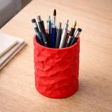 Basart Dokulu 3D Yazıcı Üretimi Dekoratif Masa Üstü Kalemlik ve Organizer - Kırmızı
