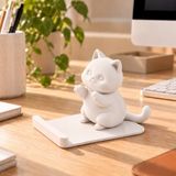 Basart Kedi Figürlü Telefon Standı – 3D Baskı Dekoratif Masaüstü Telefon Tutucu – Sevimli Telefon Standı - Beyaz