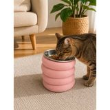 Basart Kedi Mama Kabı Yükseltici Ergonomik Boyun Dostu Beslenme Standı Paslanmaz Çelik Kase Dalgalı Tasarım - Pembe