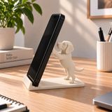Basart Köpek Figürlü Telefon Standı Dekoratif Cep Telefonu Tutucu Masaüstü Telefon Standı - Beyaz