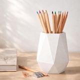 Basart Modern Geometrik Kalemlik - Dekoratif Masa Üstü Düzenleyici Ofis ve Okul Düzenleyici Organizer - Beyaz