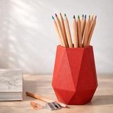 Basart Modern Geometrik Kalemlik - Dekoratif Masa Üstü Düzenleyici Ofis ve Okul Düzenleyici Organizer - Kırmızı