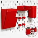 Basart Pegboard Duvar Düzenleyici Organizer Seti – Kalemlik, Çok Amaçlı Kutu, Mini Raf ve Askılık Modüllü Modüler Duvar Organizasyon Sistemi - Kırmızı