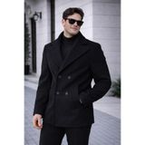 BASEL.CO Erkek Casual Kruvaze Midi Boy Kaşe Kaban - Modern Kesim