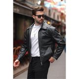 BASEL.CO Erkek Yeni Sezon Premium Çift Fermuarlı Oversize Deri Ceket