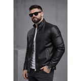 BASEL.CO Slim Fit Dik Yaka Mevsimlik Deri Ceket