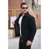Baselco Basic Premium Polo Yakalı Kaşe Ceket/mont - Slim Fit Erkekler İçin Suni Deri Konfor - Siyah