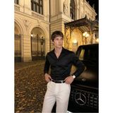 Baselco Elegance Siyah Pamuk Saten Slim Fit Gömlek Erkek Klasik Stil Uzun Kol