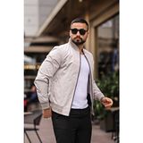 Baselco Erkek Krem Bomber Ceket Slim Fit Uzun Kol Dokuma Kumaş Çift Cepli Günlük Stil - Bej - XL