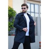 Baselco Erkek Premium Apoletli Deri Trençkot & Pardesü - 2XL - Lacivert
