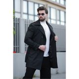 Baselco Erkek Premium Apoletli Deri Trençkot & Pardesü - XL - Siyah
