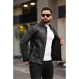 Baselco Erkek Premium Karbon Deri Slim Fit Mevsimlik Ceket Suni Deri Yaka Stili Polo - Siyah