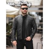 Baselco Erkek Premium Kolları ve Cepleri Fermuar Detaylı Yakası Çıtçıtlı Mevsimlik Deri Ceket - 2XL