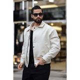 Baselco Erkek Salaş Oversize Trend Suni Deri Ceket M Beden Slim Fit Rahat Kullanım - Ekru