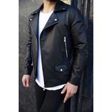 Baselco Erkek Siyah Deri Ceket Slim Fit Model Şık Tasarım ile Rahat Kullanım - 010 - Siyah