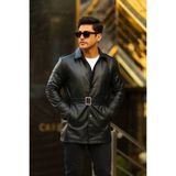 Baselco Erkek Slim Fit 80 cm Uzun Deri Ceket - Full Tay Tüyü Astarlı - 2XL - Siyah