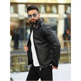 Baselco Erkek Slim Fit Fermuarlı Deri Ceket Uzun Kol Siyah Renkli Çift Cepli Günlük Stil