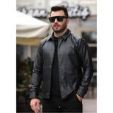 Baselco Erkek Slim Fit Fermuarlı Suni Deri Ceket Modern Tasarım ve Konfor 2XL - Siyah