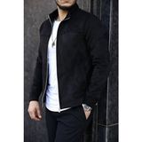 Baselco Erkek Slim Fit Siyah Süet Baharlık Ceket Uzun Kol Dik Yaka Orta Boy Çift Cepli - 2XL
