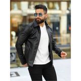 Baselco Erkek Slim Fit Suni Deri Ceket Polo Yaka L Beden Modern Tasarım - Siyah