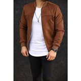 Baselco Erkek Süet Bomber Ceket Slim Fit Günlük Tarz Çift Cepli Mevsimlik - Kahverengi - XL