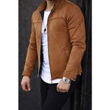 Baselco Erkek Taba Süet Baharlık Ceket Slim Fit Uzun Kol Dik Yaka Günlük Stil Çift Cepli - Kahverengi
