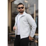 Baselco İnce Çizgili Gofre Kumaş Kırışmaz Mevsimlik Ceket Erkek Slim Fit Tasarım - Gri