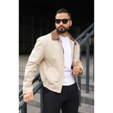 Baselco Kadife Yakalı Trucker Model Ceket - 2XL - Krem