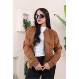 Baselco Kadın Relax Fit Bomber Süet Ceket Slim Fit Suni Deri Rahat ve Şık Model - Kahve